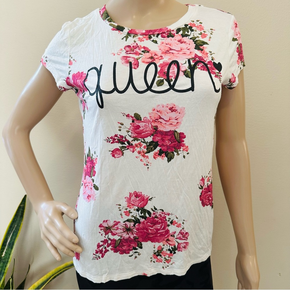 Enough about me…Pink Floral T-Shirt 'Queen' Tee Sz L